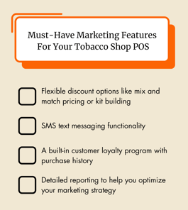 Tobacco Marketing Guide — Feature Checklist
