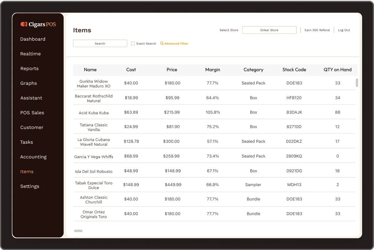 Integrated scan data support | Cigars POS